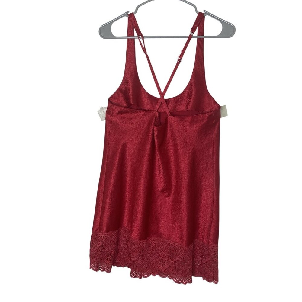 Victoria’s Secret Gold Label Red Satin Lace Slip Dress 80s Vintage M - Picture 2 of 7